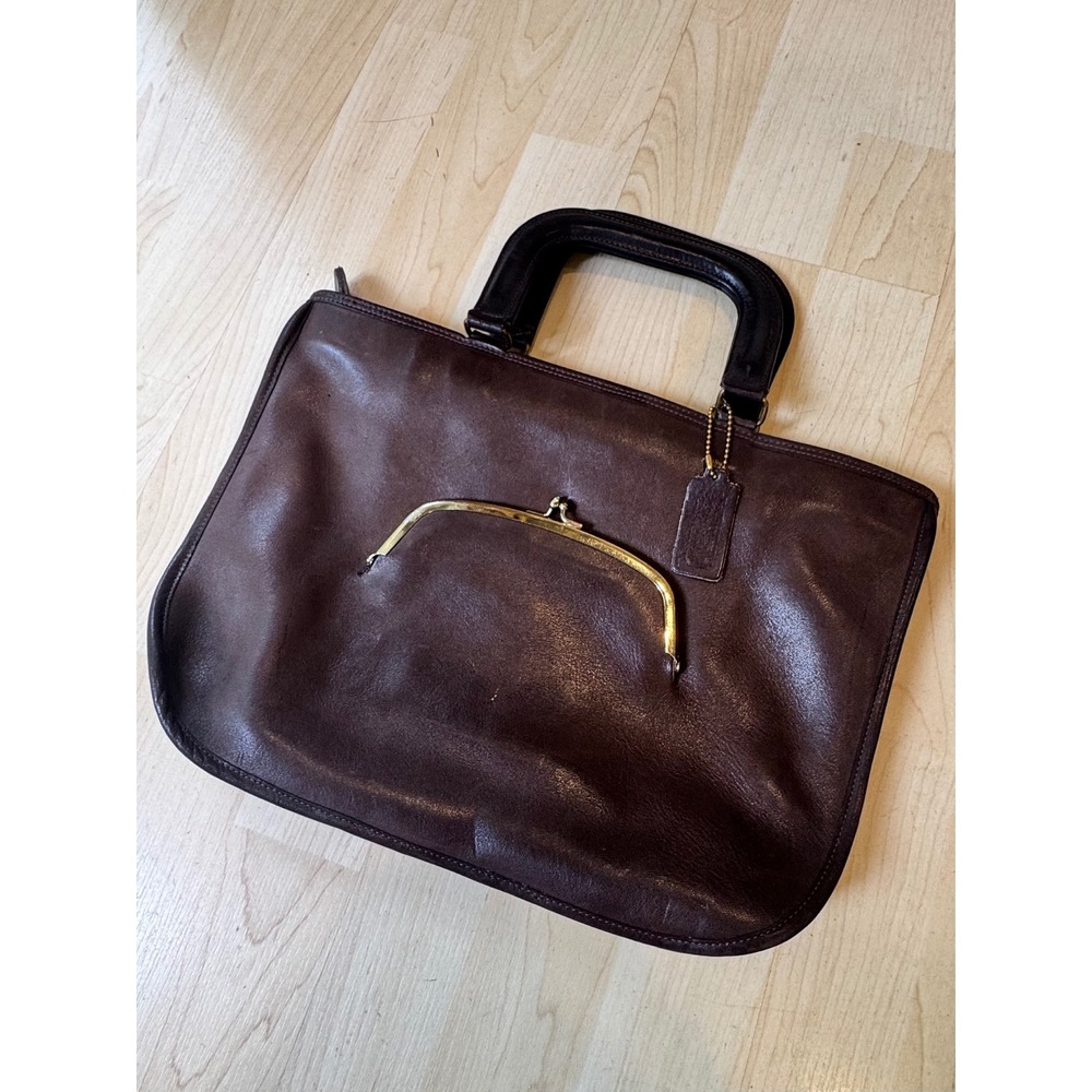 Vintage Coach Bonnie Cashin Brown Leather Kisslock Tote Talon Zip 60s 70s NYC